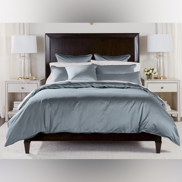 Ethan Allen Salena Solid King Duvet Cover 2 Shams 1 Lumbar Pillow in Mist Blue